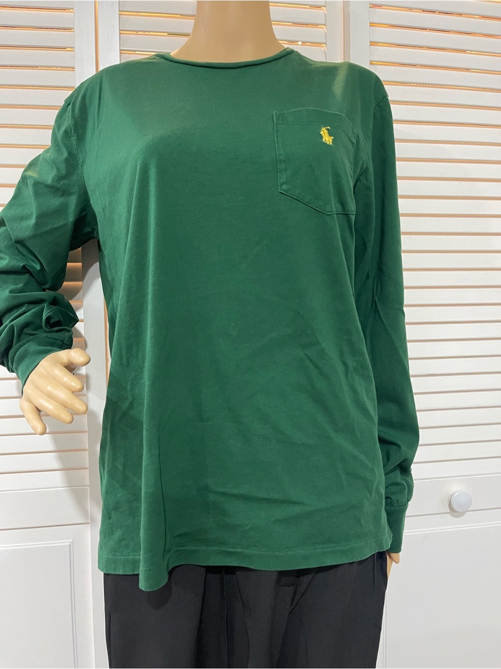 Polo by Ralph Lauren Forest Green Long Sleeve Pocket Tee with Yellow Pony